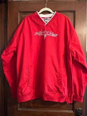 Vintage Majestic Philadelphia Phillies MLB Red Windbreaker Jacket Mens 2XL